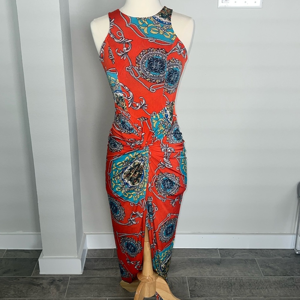 Orange Paisley Print dress bodycon dress